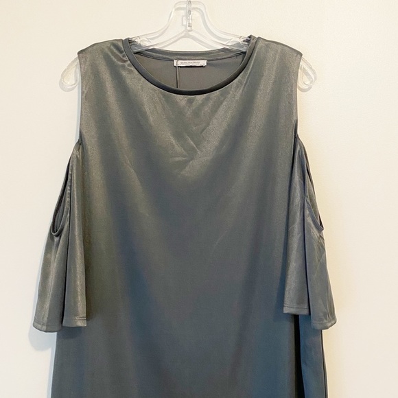 Zara Cold Shoulder Metallic Grey Bohemian Dress Size Large NWT - Picture 7 of 13